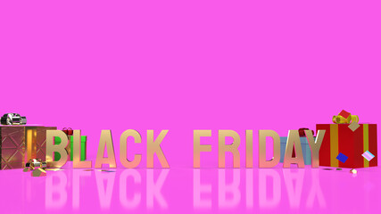 black friday  gold text and gift box on pink background  for shopping content 3d rendering.