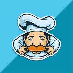 chef character with bakery on mustache. food logo. character logo. vector illustration