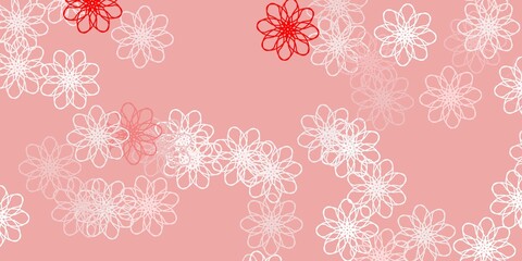 Light Red vector doodle template with flowers.