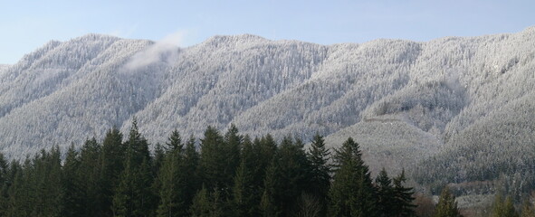 Foothills of the Cascades mountains Washington State near Snoqualmie Pass with new snow