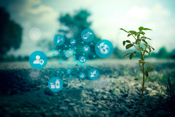 Sustainable energy with technology icon on blurred gentle artistic nature background, Environmental...