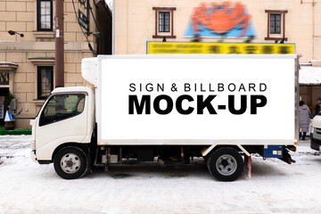 Mock up horizontal mobile billboard on beside of truck