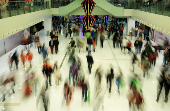 Hong Kong Shopping Mall Crowded Flow With Blur Style