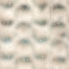 Seamless rain drop water repeat pattern on blur. High quality illustration. Realistic digital render of water droplets and drips on a blurred out pattern background. Pure water with light refraction.