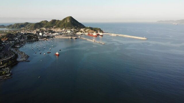 Bay of the port of Manzanillo in Colima, Mexico. Import and export of merchandise by sea