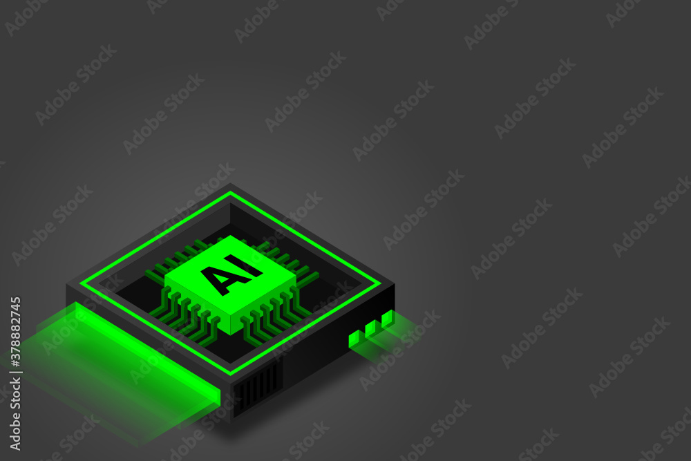 Poster artificial intelligence icon ai, chip brain, quantum computing, cpu, isometric cloud computing conce