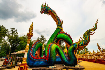 Fototapeta premium Amazing Thailand,ASIA.Ubon ratchathani,Thailand,19 Sept 2020;Colorful and Beautiful King of Nagas or Serpent at Phrathat Nong Bua Temple,Ubon ratchathani province.