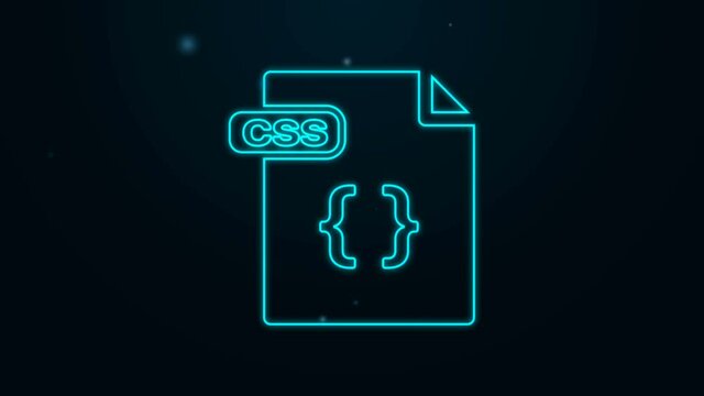 Glowing neon line CSS file document. Download css button icon isolated on black background. CSS file symbol. 4K Video motion graphic animation