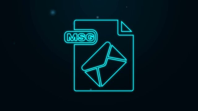 Glowing neon line MSG file document. Download msg button icon isolated on black background. MSG file symbol. 4K Video motion graphic animation