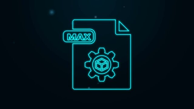 Glowing neon line MAX file document. Download max button icon isolated on black background. MAX file symbol. 4K Video motion graphic animation