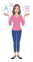 A beautifui woman with brown skin comparing A with B