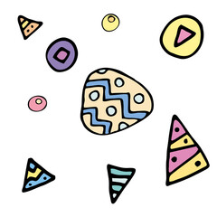 set of cute colored pebbles in boho style, vector colored decorative element, freehand drawing