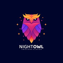 Vector Logo Illustration Night Owl Gradient Colorful Style.