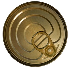 Close-up of a closed can of canned food. View from above.
