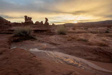 Goblin Valley At Sunset Just After A Rainstorm, Utah.