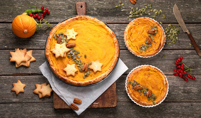 Festive traditional pumpkin pie