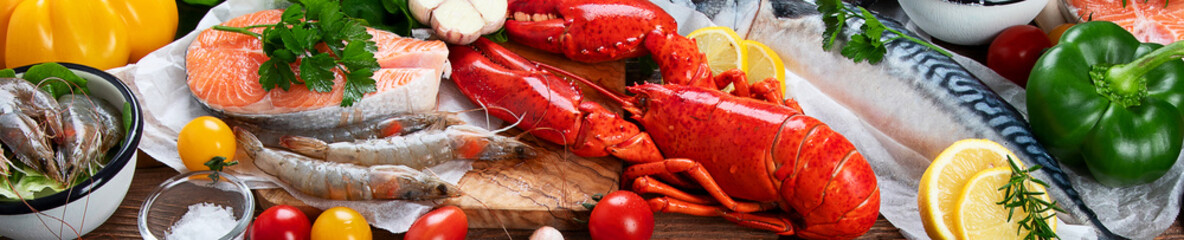 Fresh fish and seafood with vegetables