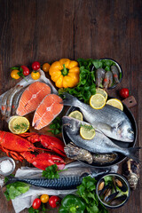 Fresh fish and seafood with vegetables