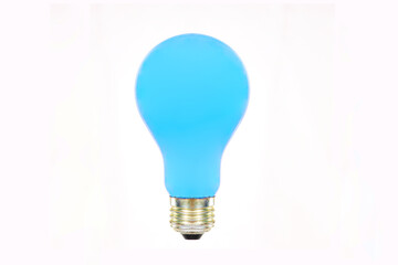 A blue light bulb on a white background