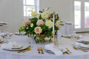 Festive table served for dinner or party.