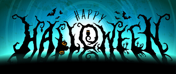 Happy Halloween Text Banner design, Vector