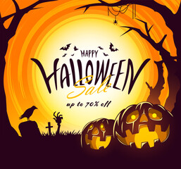 Halloween Sale banner with lettering design, Vector illustration