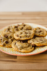 Homemade Chocolate Chip Cookies on Walnut Butcher Block