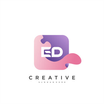 ED Initial Letter logo icon design template elements with wave colorful