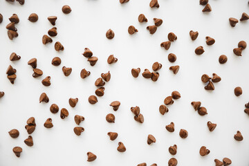 Chocolate Chips on White Background