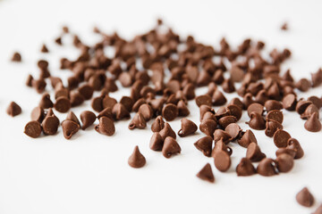 Chocolate Chips on White Background