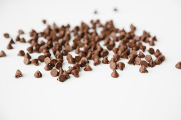 Chocolate Chips on White Background