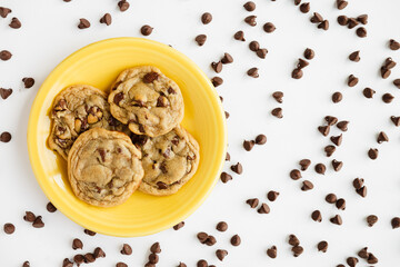 Chocolate Chip Cookies on Yellow Plate