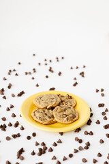 Chocolate Chip Cookies on Yellow Plate