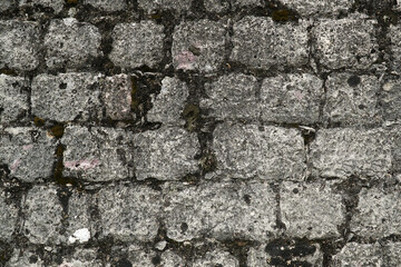   Wall of natural rectangular stones laid horizontally. Texture for the background.
