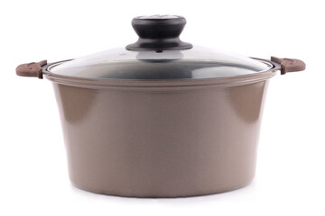 Stainless steel pot without cover. Isolated on white background