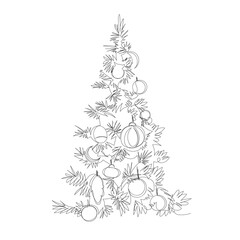 Christmas tree. contour vector drawing. one continuous line. infinite line