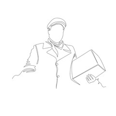 postman. the person with the package. infinite line. vector contour image