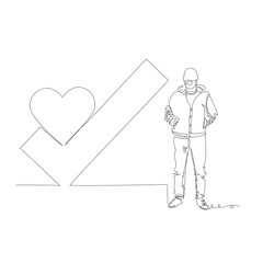 the man and the sign of the city. city day. vector contour image. one line. line