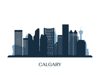 Calgary skyline, monochrome silhouette. Vector illustration.