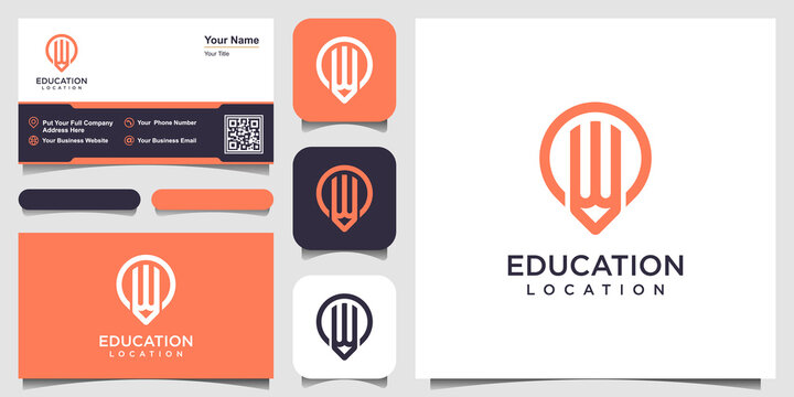 Pin pencil logo with line art style and business card design.
