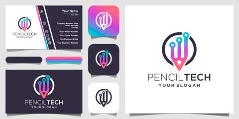 pencil logo template with a technology theme, very suitable for technology company logo templates, brands, pencil stores etc. and business card design
