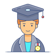 
Avatar wearing mortarboard, icon of best student in flat style 
