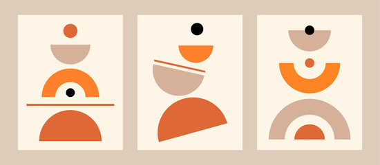Vector set. Contemporary  compositions with geometric figures. Abstract poster.  Boho wall decor. Mid century art print.