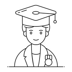 
Avatar wearing mortarboard, icon of best student in flat style 

