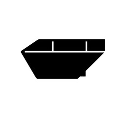 Metal trash container. Silhouette icon of Boat shape garbage bin. Black illustration of large industrial waste bin. Part of adjoining territory of apartment building. Flat isolated vector pictogram