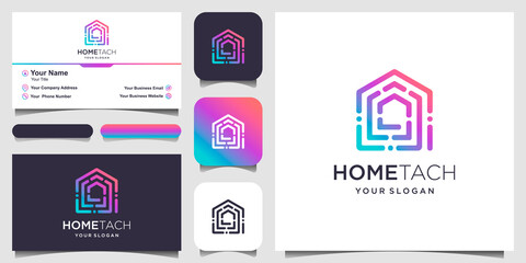 abstract home tech with line art style logo and business card design