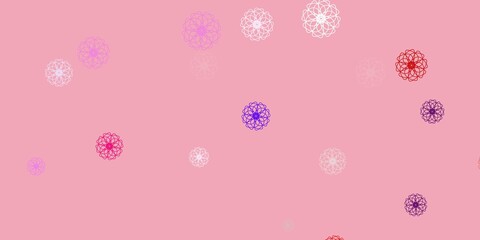 Light pink, red vector doodle pattern with flowers.