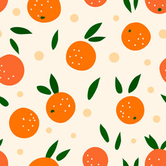 Seamless pattern with mandarins. Contemporary texture for print, textile, fabric. Hand drawn citrus. Vector illustration.