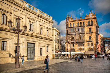 Seville, Spain. Plaza de San Francisco with the beautiful baroque and neoclassical building on the...