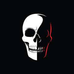 Smiling white skull on black background